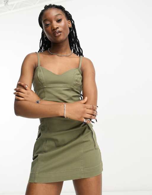 Cotton:On mini utility dress in green | ASOS