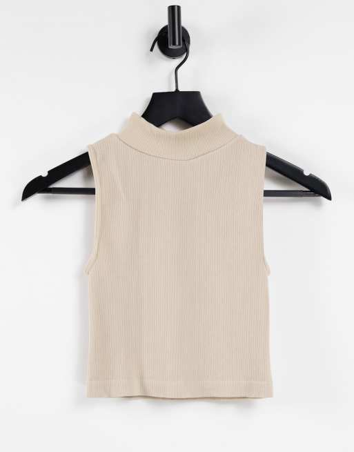 Cotton:On - Naadloze mouwloze crop top met opstaande hals in zwart