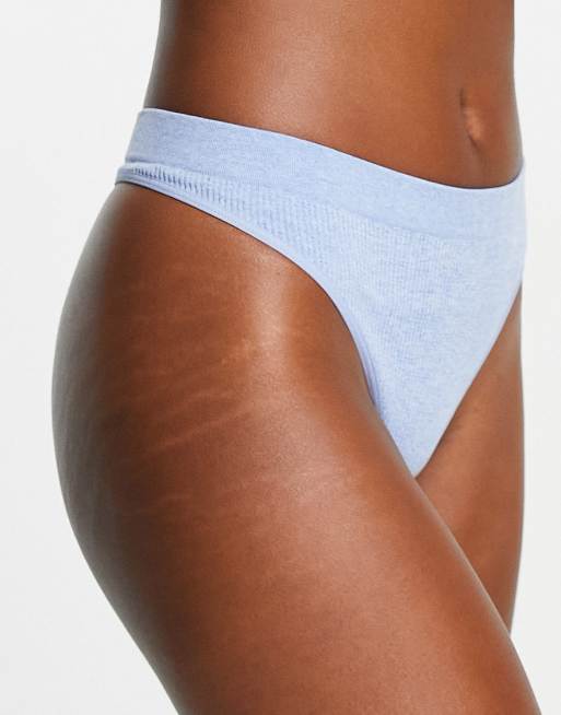 Cotton:On – Nahtloser, hoch ausgeschnittener Tanga in Blau