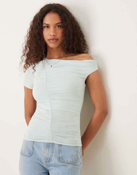 Cotton:On Nikki gathered short sleeve top in green - view 1