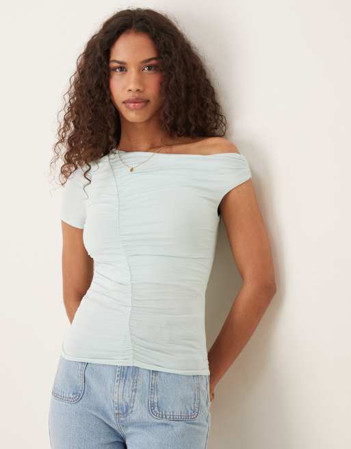 Cotton:On Nikki gathered short sleeve top in green