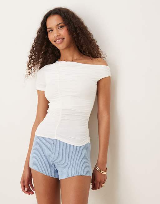 Cotton:On Nikki gathered short sleeve top in white