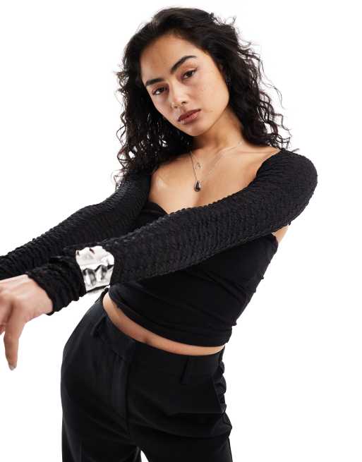 Cotton:On Nova textured long sleeve shrug in black