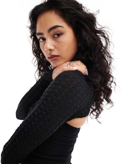 Cotton On Nova textured long sleeve shrug in black ASOS