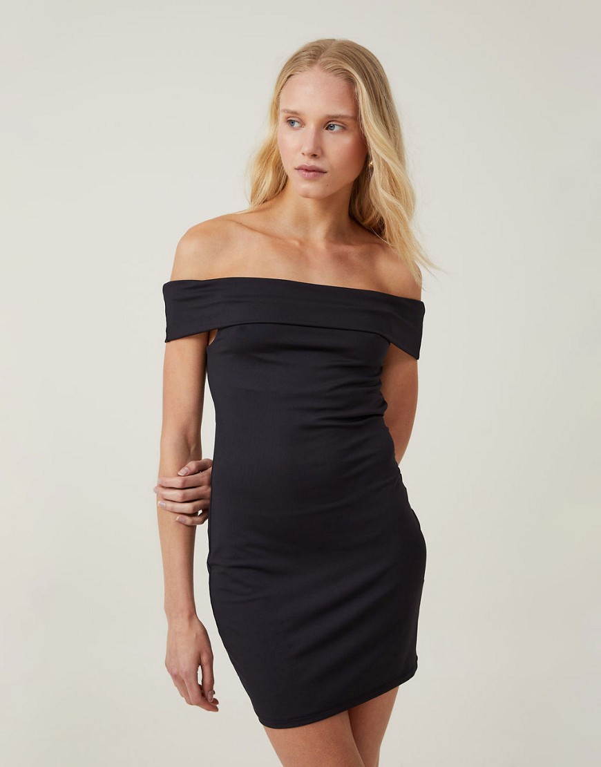 Cotton:On Off shoulder luxe mini dress in black