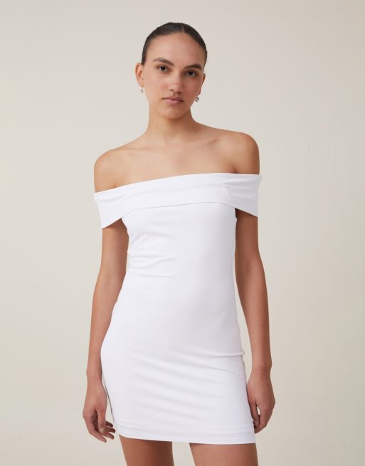 Cotton On Off shoulder luxe mini dress in white