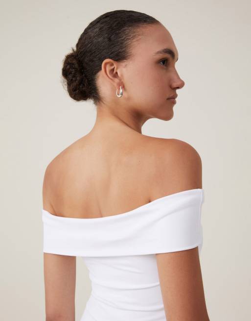 cotton on off shoulder dress White 100% Cotton Midi Off-Shoulder Dress 66" / Tall (5'7" and above)