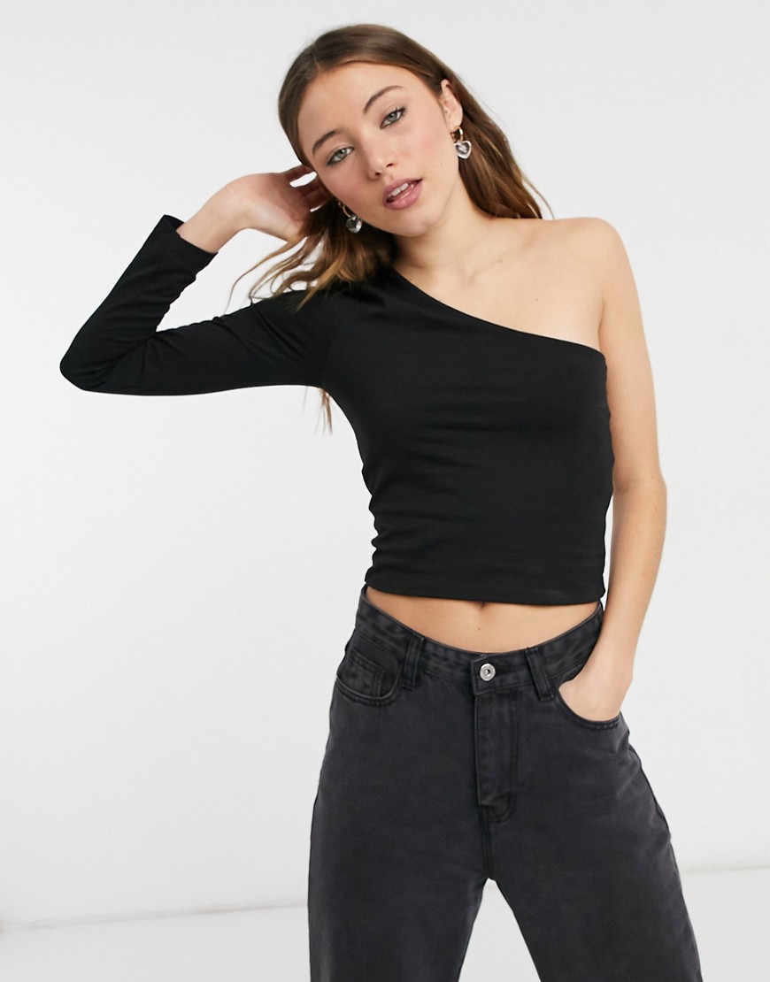 Cotton:On one shoulder long sleeve top in black