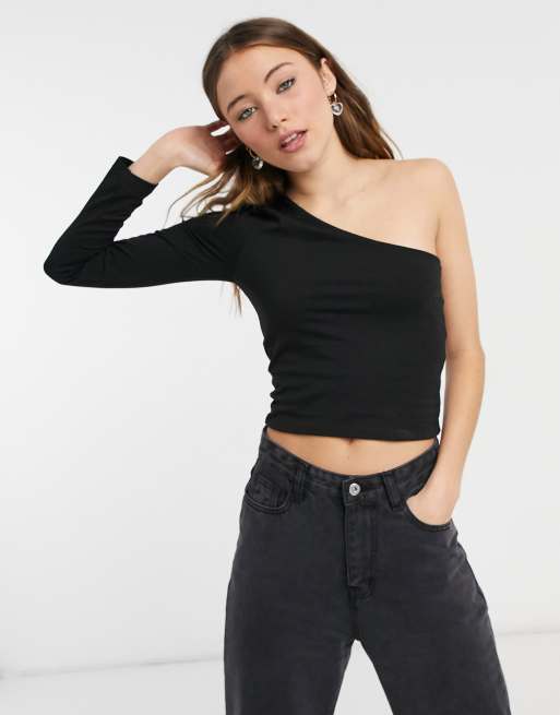 Cotton On one shoulder long sleeve top in black ASOS