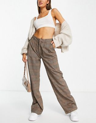 Cotton:On oversized check trouser in brown