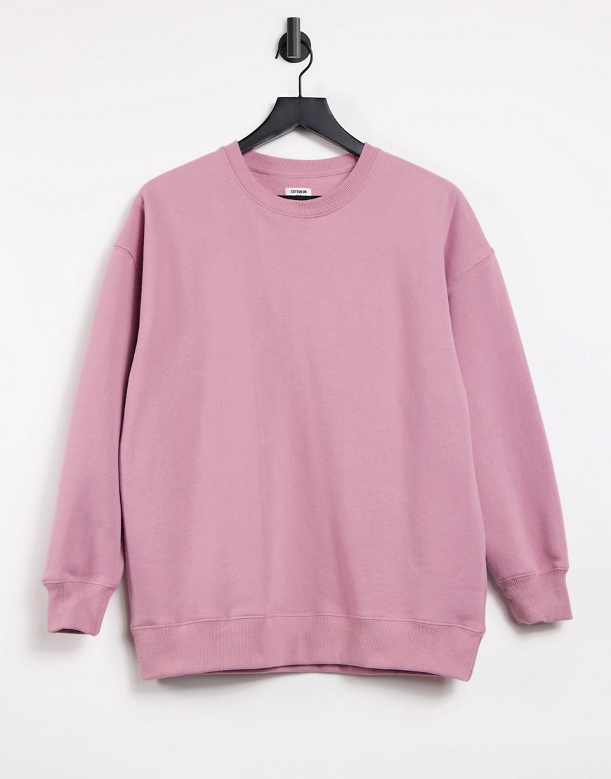 Cotton: On Oversized crew neck sweatshirt in pink