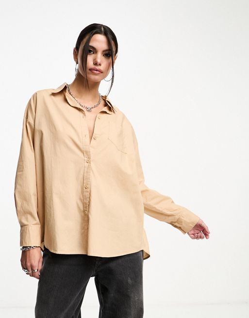 Cotton:On oversized dad shirt in beige | ASOS