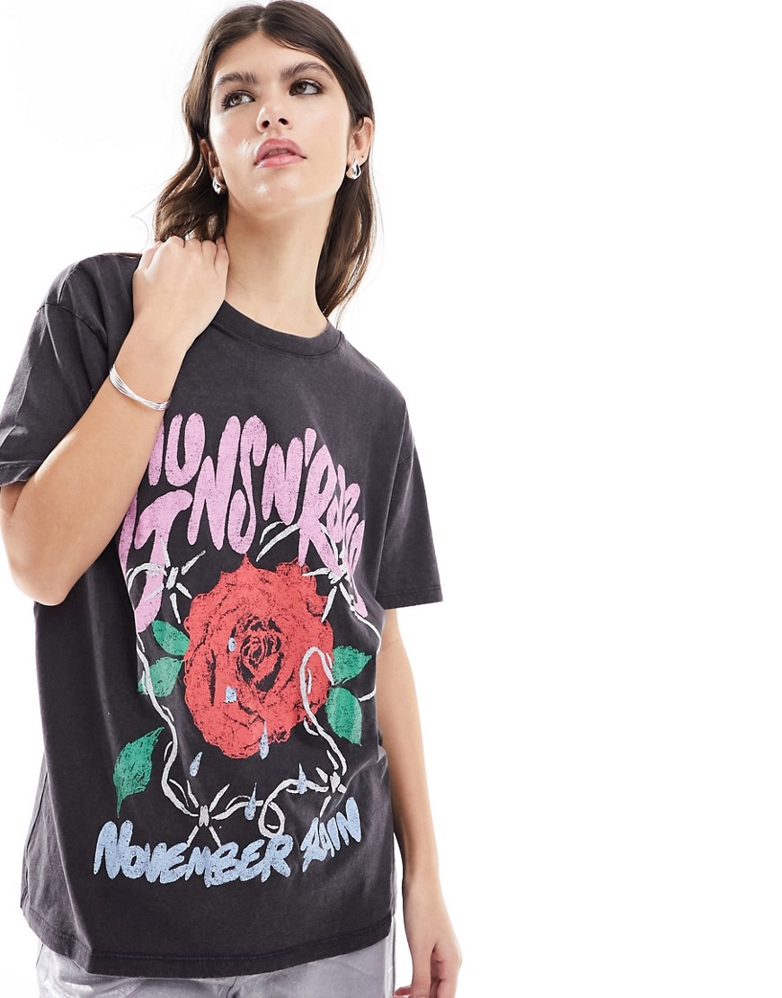 Cotton:On Oversized Guns N Roses T-shirt in washed black