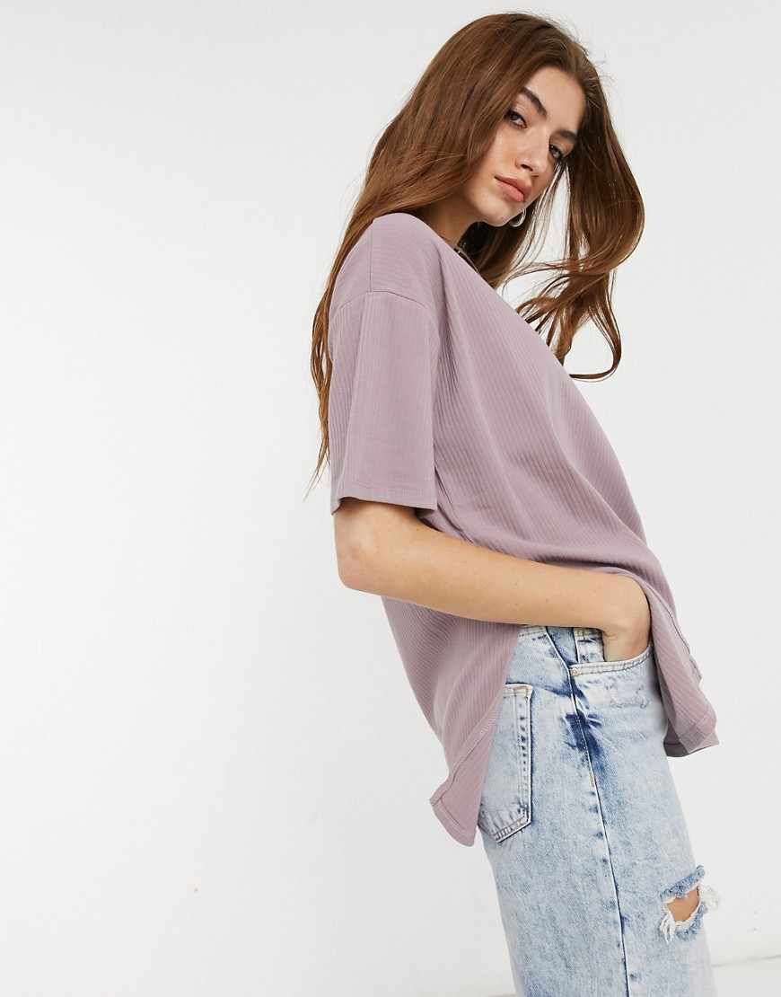 Cotton: On oversized ribbed tee in gray-Purple