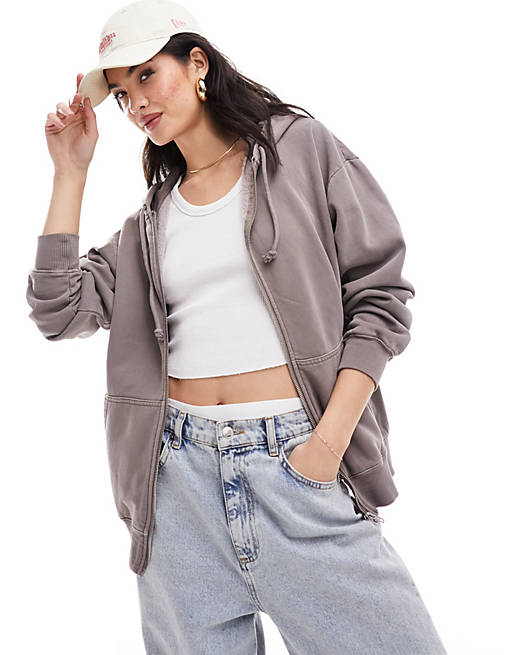 Cotton:On oversized zip through hoodie in washed mocha | ASOS