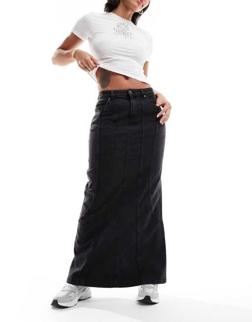 High waisted black outlet maxi skirt cotton