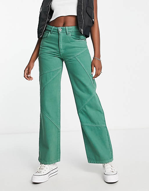 Cotton:On panel straight leg jeans in green | ASOS