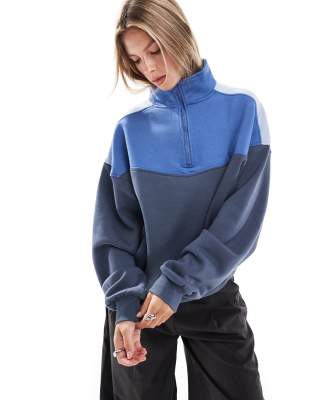 Shop Cotton:On Panelled quarter zip sweat in blue Online – Trendy & Affordable Fashion