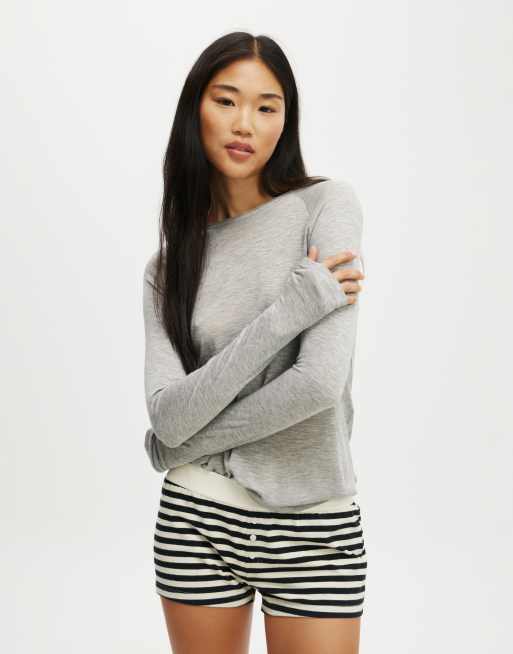 Cotton:On Peached jersey boyshort in black/antique claire stripe