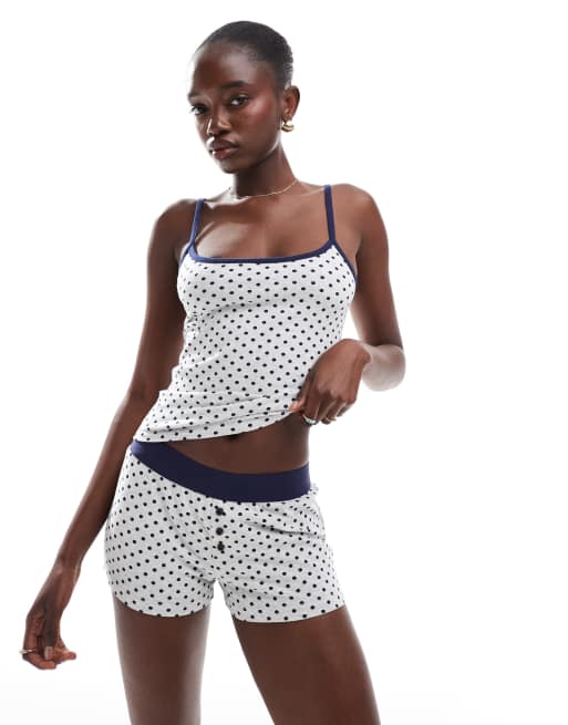 Cotton:On Peached jersey boyshort in grey marle/navy Polka Dot 