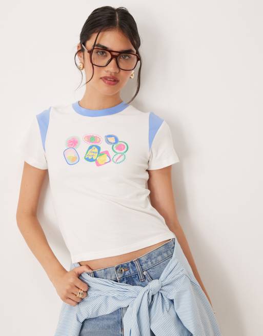 Cotton:On Peached jersey contrast baby tee in blue
