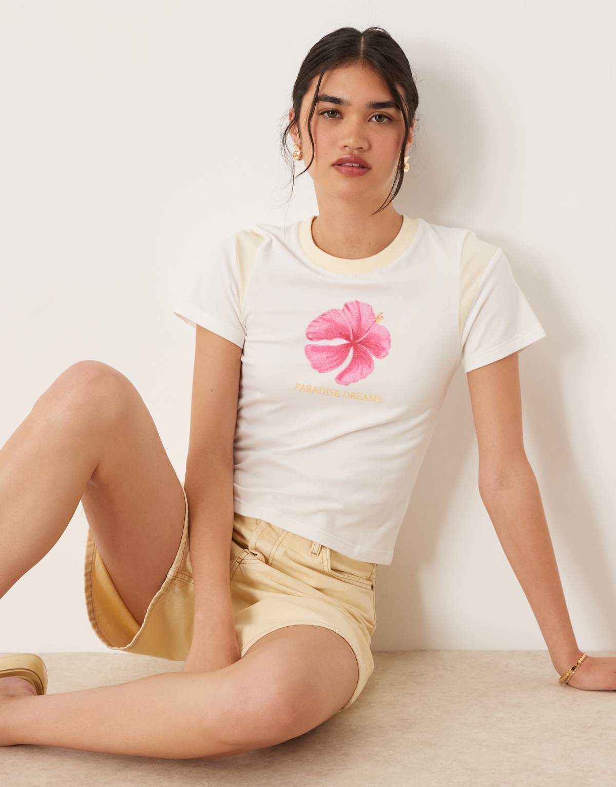 Cotton:On Peached jersey contrast baby tee in hibiscus/lemon icing