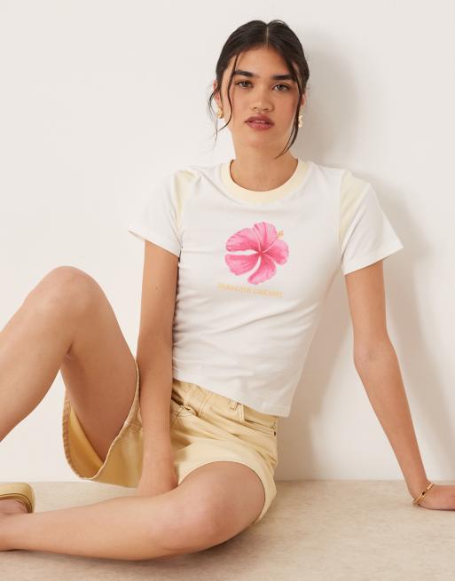 Cotton:On Peached jersey contrast baby tee in hibiscus/lemon icing