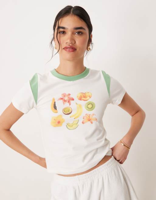Cotton:On Peached jersey contrast baby tee in tropical fruits/spring green