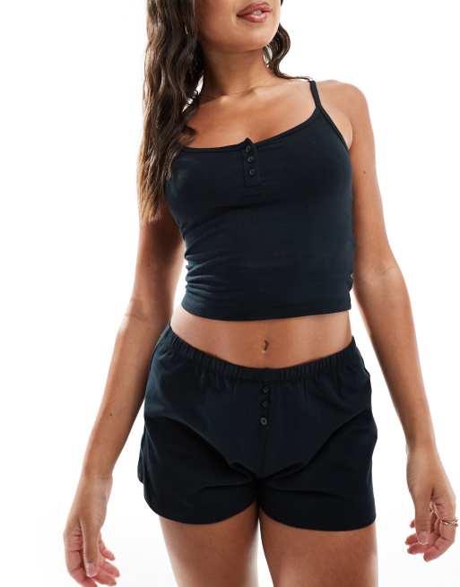 CottonOn Peached jersey henley cami in black ASOS