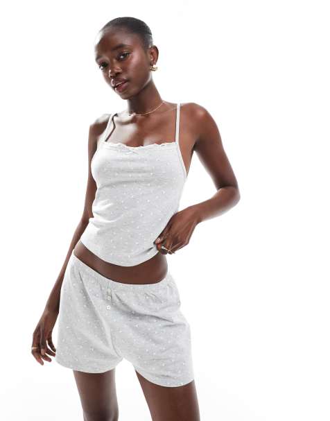 Cotton:On Peached jersey lace cami in grey marle alexis ditsy - view 1