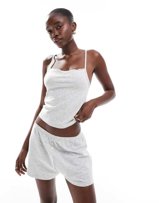 Cotton:On Peached jersey lace cami in grey marle alexis ditsy