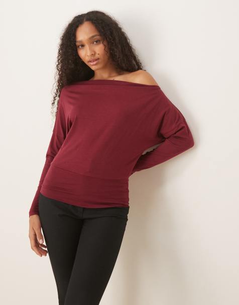 Cotton:On Peyton off shoulder long sleeve in burgundy - view 1