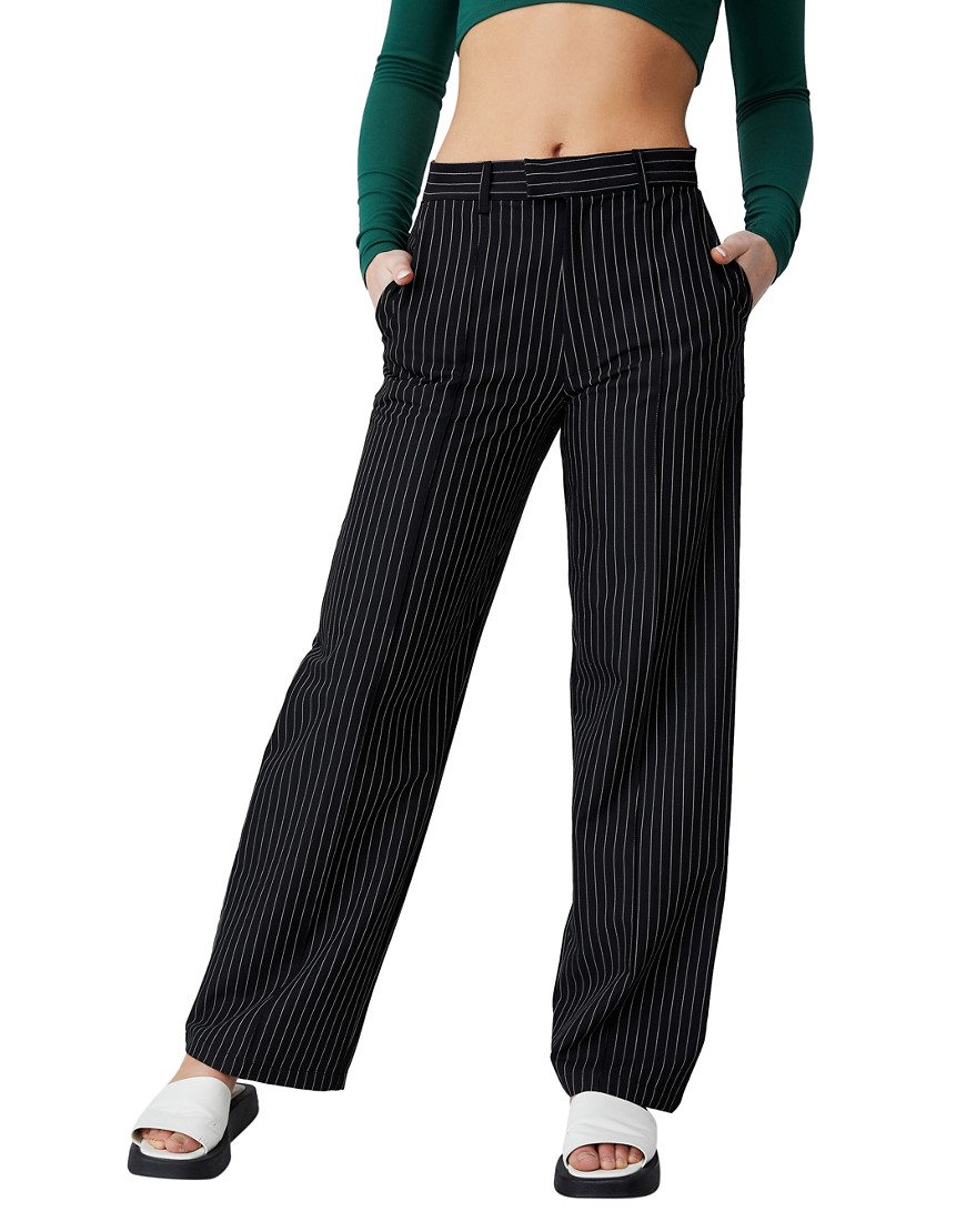 Cotton: On pin stripe wide leg pants-Black