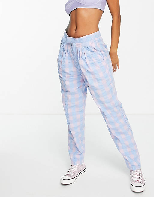 Cotton:On pleated trousers in blue and lilac gingham