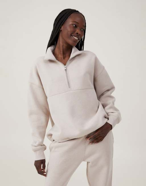 Cotton:On Plush essential half zip jumper in off-white