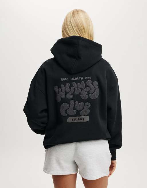 Cotton On Plush premium graphic hoodie in black