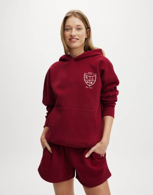 Cotton:On Plush premium graphic hoodie in burgundy