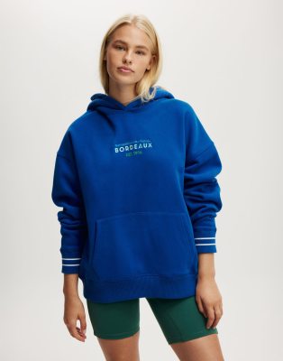 Cotton:On Plush premium graphic hoodie in electric navy/bordeaux