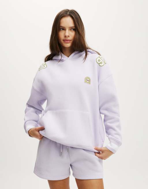 Cotton:On Plush premium graphic hoodie in thistle/body athletic club
