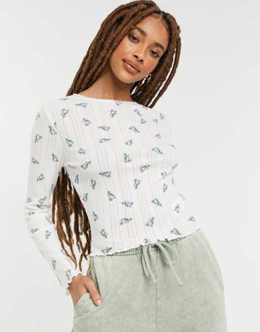 ASOS DESIGN long sleeve floral top with shirring