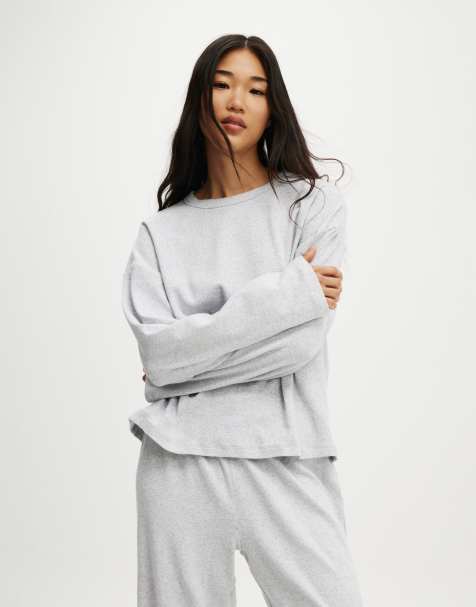 Cotton:On Pointelle long sleeve top in light grey marle - view 1