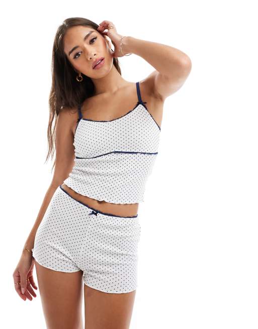 Cotton:On Pointelle picot sleep short in poka dot white
