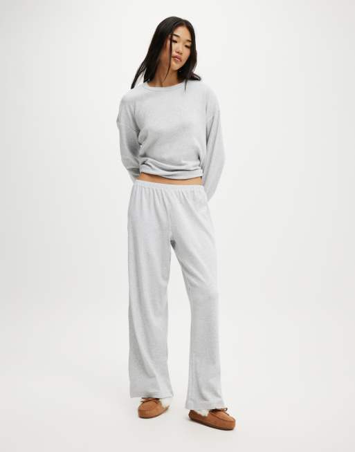 Cotton:On Pointelle relaxed wide leg pant in light grey marle