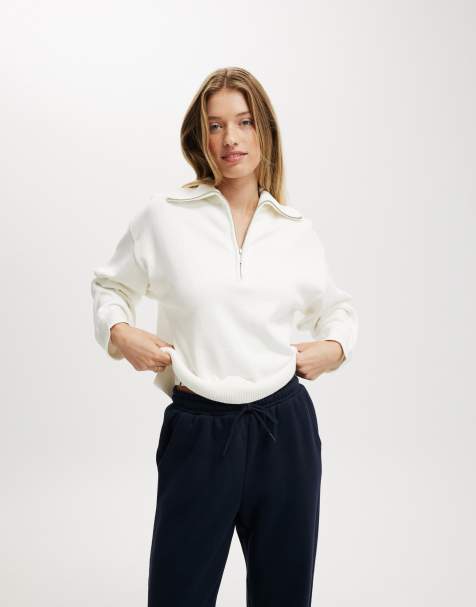 Cotton:On Preppy half zip sweater in white - view 1