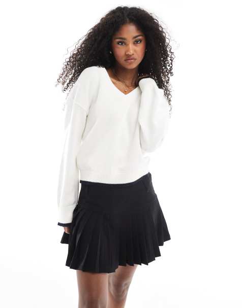 Cotton:On Preppy v neck sweater in white - view 1