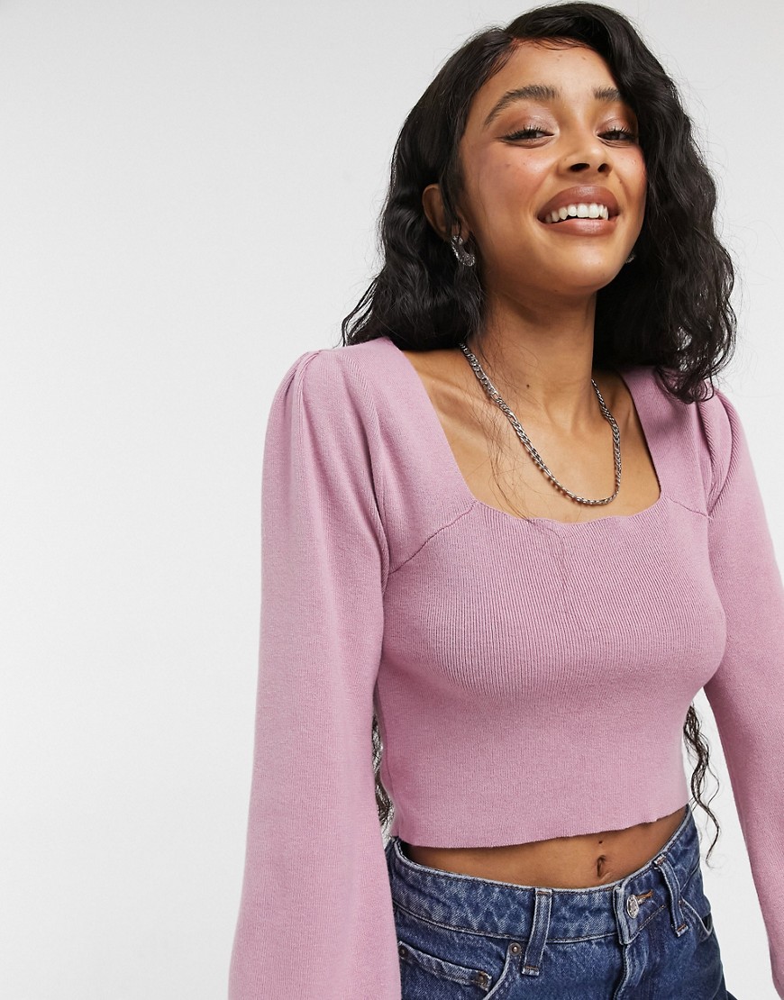 Cotton: On puff long sleeve top in pink