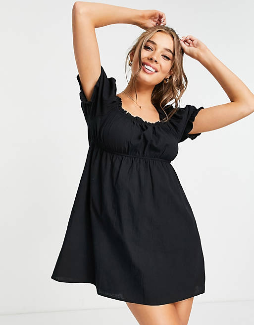  Cotton:On puff sleeve beach dress in black 