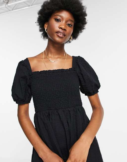 black puff sleeve cotton dress