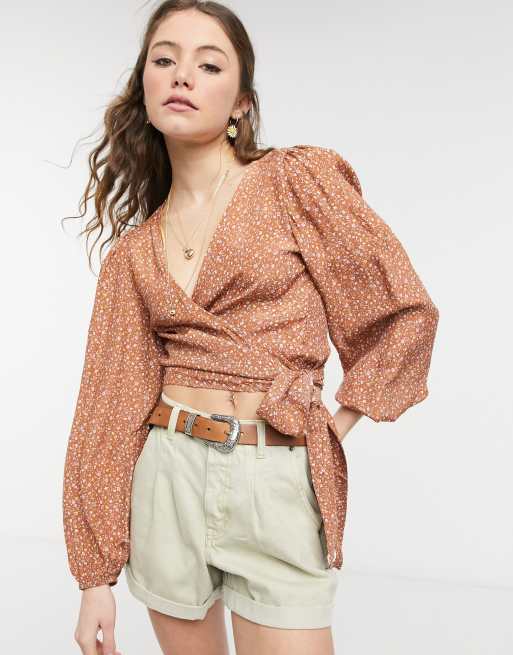 Puff Sleeve Wrap Blouse