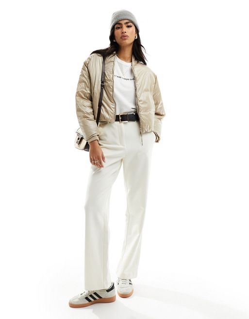 Beige Jacket with White Trousers